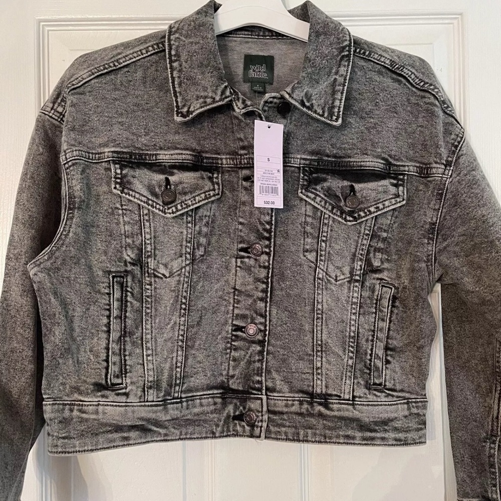 Wild Fable Cropped Denim Jean Jacket- Stone Washed Size S NEW - Picture 1 of 9